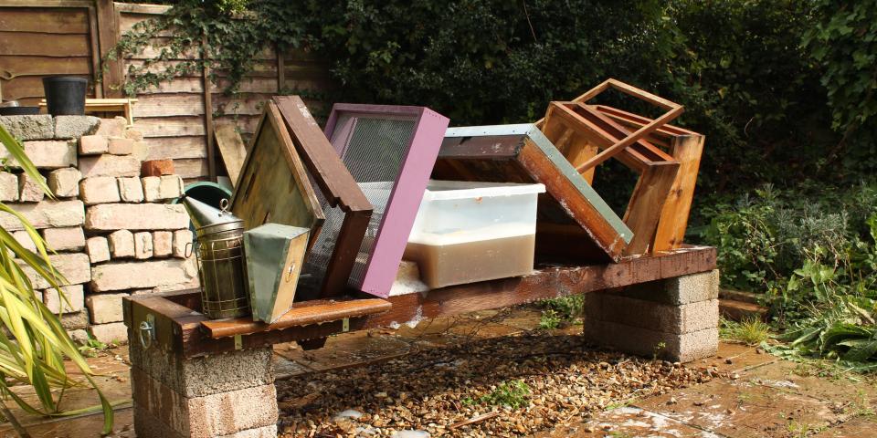 Beekeeping equipment being cleaned